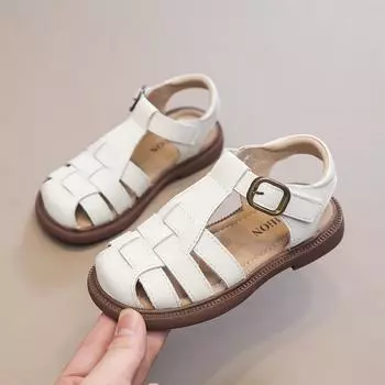 Сандалии для девочек римские туфли летние кожаные туфли для девочек закрытые туфли принцессы 26 белый