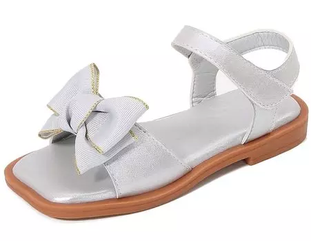 Сандалии для девочек с лентами и застежкой-липучкой, удобные для ходьбы, летние, серебристые [WUIWUIYU] Детские, Девочки, Сандалии, Украшение, Легкие, Противоскользящие, Застежка, в,