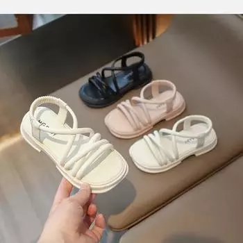 Сандалии для девочек, универсальная мягкая дышащая обувь с открытым носком, простая летняя модная детская повседневная обувь, шикарная детская обувь принцессы из искусственной кожи 26 бежевый