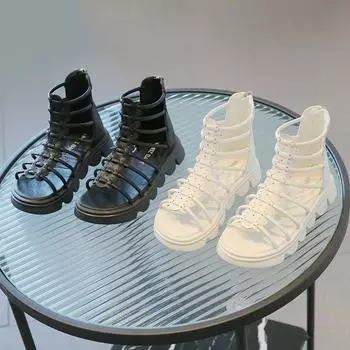 Сандалии для девочек в римском стиле, летние, новые, для детей среднего и старшего возраста, с полой мягкой подошвой, туфли принцессы для маленьких девочек, одноклассников Tide 26 белый