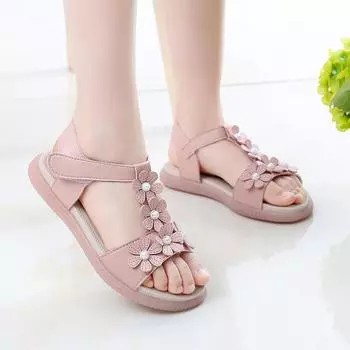 Сандалии для девочек; весна-лето 2023; новые пляжные туфли принцессы с мягкой подошвой для маленьких девочек с открытым носком 27 слоновая кость