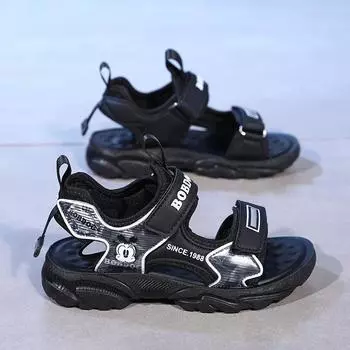 Сандалии для мальчиков 2025 года, новая летняя детская обувь, пляжная обувь для мальчиков с мягкой подошвой и противоскользящей подошвой Size28 ,Foot Length17.5cm чёрный
