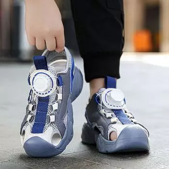 Сандалии для мальчиков и девочек, лето 2025, новые пляжные туфли на пуговицах для девочек Baotou, детская спортивная обувь Size30 ,Foot Length18.5cm чёрный