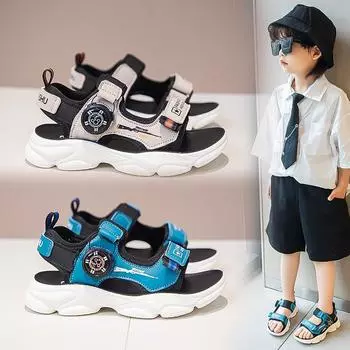 Сандалии для мальчиков. Летняя красивая нескользящая детская пляжная обувь с мягкой подошвой для детей среднего и старшего возраста. 37 синий