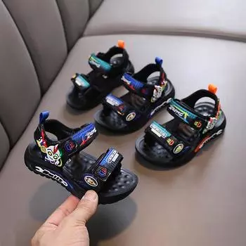 Сандалии для мальчиков, нескользящая мягкая подошва для малышей, детская пляжная обувь, корейская версия спортивных сандалий для детей маленького и среднего размера. 22 зелёный