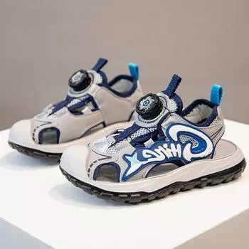 Сандалии для мальчиков с мягкой подошвой, нескользящие, детская пляжная обувь, летние новые, для девочек, сандалии с открытым носком Size 27,Foot Length:17cm чёрный