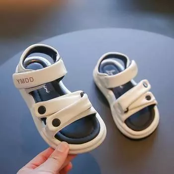 Сандалии для маленьких девочек 2024 года, летние детские повседневные пляжные сандалии с открытым носком, модные сандалии с мягкой подошвой для детей и мальчиков, нескользящие, популярные 26 чёрный