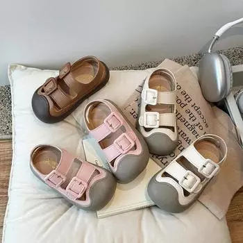 Сандалии для маленьких девочек и мальчиков, летняя обувь для малышей, прогулочные детские пляжные сандалии на мягкой подошве с открытыми отверстиями 23 бежевый