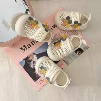 Сандалии для маленьких девочек, летние, новые, с цветочным узором, сетчатые, дышащие, детские, удобные, легкие, нескользящие, сандалии для детей от 1 до 2 лет 15 Inner 11.5 CM бежевый