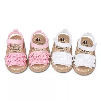 Сандалии для маленьких девочек, обувь, нескользящие сандалии с мягкой подошвой и рюшами сверху 12
