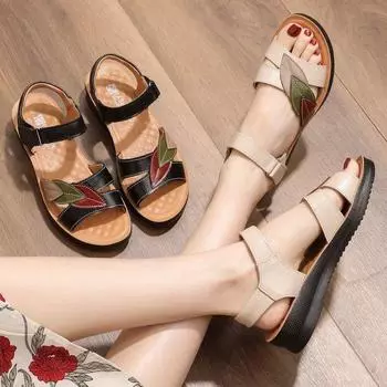 Сандалии для мам, летняя женская обувь на мягкой подошве, противоскользящая бабушкина обувь для пожилых людей на плоской подошве среднего возраста 35 телесный