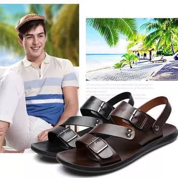 Сандалии для мужчин, летняя повседневная дышащая пляжная мужская обувь из мягкой кожи высшего качества 38 чёрный