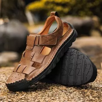 Сандалии для мужчин ручной работы, дышащая мужская повседневная обувь для лета, мужская пляжная обувь, большие размеры 38-48 38 чёрный