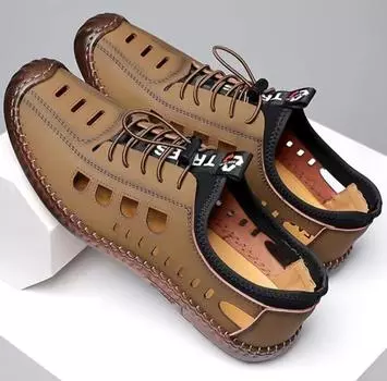 Сандалии для мужчин, весна-лето, новые мужские повседневные дышащие кожаные туфли с нескользящей мягкой подошвой 39 дубильная кора