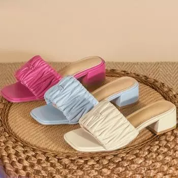 Сандалии для ношения на открытом воздухе, высококачественные тапочки на высоком каблуке для женщин, плиссированная французская повседневная обувь 35 розовый
