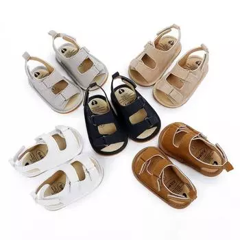 Сандалии для новорожденных девочек и мальчиков, детская обувь на мягкой подошве из искусственной кожи на плоской подошве, нескользящие однотонные детские летние сандалии для первых ходунков L