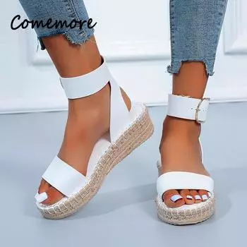 Сандалии для отдыха Летние тапочки Эспадрильи для женщин Обувь 2024 Женская обувь на толстой подошве Босоножки на танкетке Женские сандалии 36 чёрный