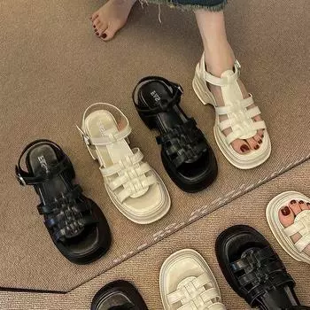 Сандалии для отдыха на открытом воздухе с каблуком «рыбий рот» 35 чёрный