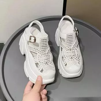 Сандалии для папы, женские летние туфли 2024 года, новые туфли на платформе, водные спортивные римские сандалии с ромбовидным узором, мягкая подошва, повседневная обувь для отдыха на природе, сандалии 35 чёрный