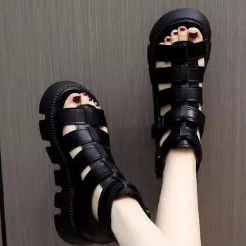 Сандалии для вечеринок в римском стиле на покатом каблуке 35 чёрный