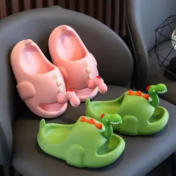 Сандалии для взрослых и детей из ЭВА, тапочки с изображением динозавра, летние противоскользящие, дышащие, мягкие, удобные, пляжные, милые, для родителей и детей, сандалии 16CM розовый