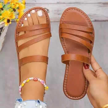 Сандалии для женщин повседневные пляжные тапочки больших размеров женские сандалии-гладиаторы с ремешком из искусственной кожи 36