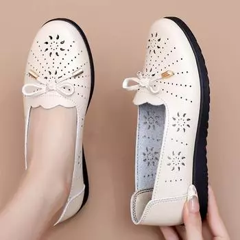 Сандалии для женщин среднего и пожилого возраста на весну и лето, удобные туфли с мягкой подошвой и бантом, нескользящие туфли без застежек для бабушек 35