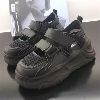 Сандалии дышащие женские туфли Daddy Shoes тонкие полые летние 2024 новые спортивные туфли на липучке универсальные подошвы Muffin Sole 35 чёрный