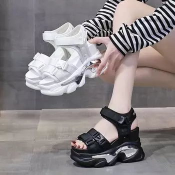 Сандалии Fairy, летние новые босоножки на платформе, стильные и легкие, универсальные, повседневные, спортивные 34 чёрный