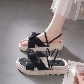 Сандалии Fairy Wind Two Wear, весна 2025, новые сандалии с бантами на толстой подошве, женские пляжные тапочки с одним словом 35