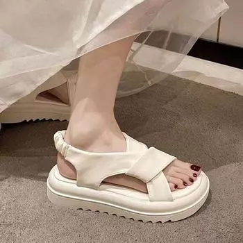 Сандалии Fairy Wind женские, лето 2024, новые, на толстой подошве, для беременных женщин, большие размеры, повседневные, на мягкой подошве, удобные, для колледжа, для ветра, прохладные тапочки 35 чёрный