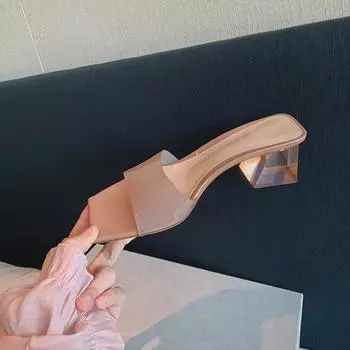 Сандалии Grape Mom 2024 года на толстом каблуке со стразами из ПВХ и кристаллами - женские уличные тапочки 40