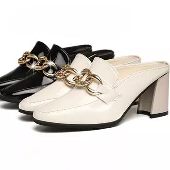 Сандалии и тапочки Baotou, женская верхняя одежда, летний жилет из мягкой кожи с пряжкой, высокий каблук, толстый каблук 34 чёрный