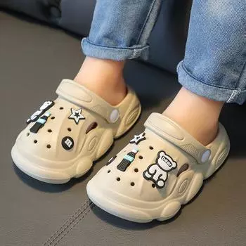 Сандалии и тапочки для родителей и детей Летние тапочки с мультяшными дырочками Тапочки для ванной Нескользящие Eva Tasteless 24-45 24-25 белый