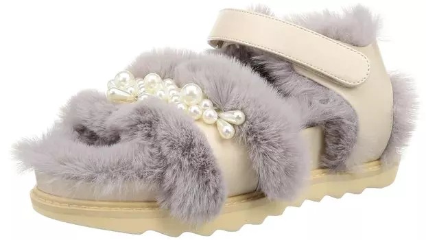 Сандалии из эко-меха с жемчугом RWGS231532 GRY см [меховой мех] женские 22,5