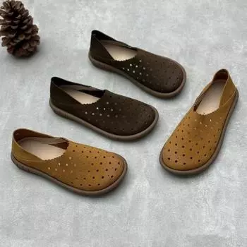 Сандалии из кожи ручной работы, летние винтажные туфли на плоской подошве из коровьей кожи с круглым носком 35 темно-серого