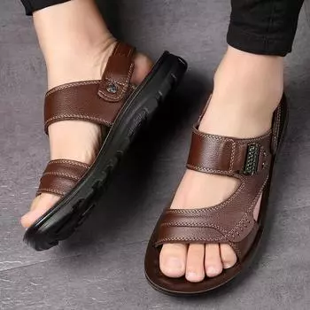 Сандалии из кожи с верхним слоем, мужские повседневные пляжные туфли, водонепроницаемые, Zandalias Para Hombre Sandales Hommes Sandalen Herren Men Sandals 38 чёрный