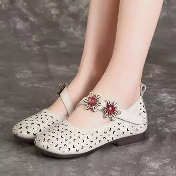 Сандалии из кожи в стиле ретро, женские летние дышащие сандалии из яловичной кожи с мягкой подошвой, нескользящие тапочки 35 белый