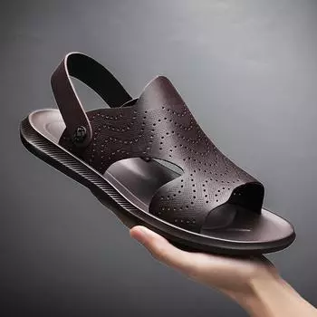 Сандалии из мягкой кожи, легкие мужские пляжные туфли на два носка 38