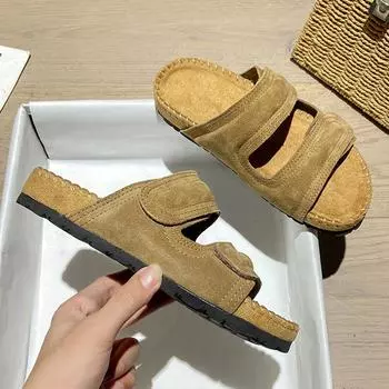 Сандалии из натуральной кожи и пробки, женские тапочки из коровьей кожи на платформе, летние шлепанцы с двумя ремешками, пляжная обувь для женщин, замшевые шлепанцы из пробки 5 абрикосовый