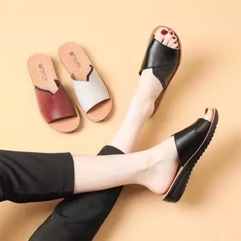 Сандалии из натуральной кожи с нескользящей подошвой из коровьей кожи для женщин среднего возраста – удобная летняя обувь на плоской подошве 36