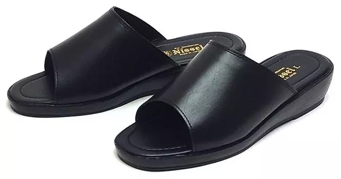 Сандалии из натуральной кожи с открытым передом, сандалии с открытым носком, сделано в Японии, черные, размер M [NISSEI], мужские (24,5-25,0 см) чёрный