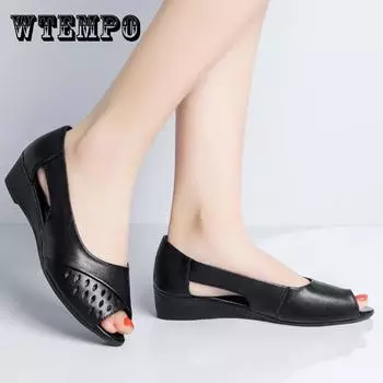 Сандалии из натуральной мягкой кожи, женские летние сандалии на танкетке с сухожильной подошвой, удобная новая женская обувь с мягкой подошвой 35 чёрный