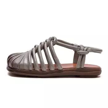 Сандалии из плетеной кожи для женщин, удобная повседневная летняя обувь 35 серый