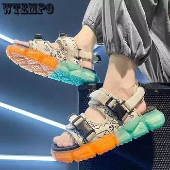 Сандалии из ПВХ, мужские летние модные повседневные спортивные сандалии для подростков, нескользящая индивидуальная пляжная обувь с толстой подошвой и мягкой подошвой 39