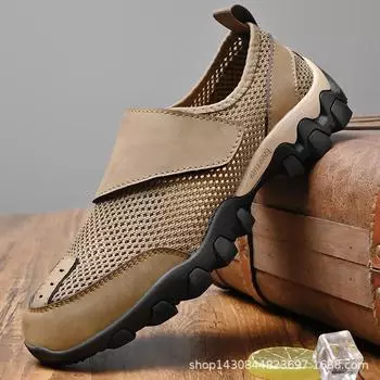 Сандалии из сетки, мужские летние походные ботинки для спорта на открытом воздухе, тонкие дышащие ботинки с полыми отверстиями, мужские забродные ботинки 38 чёрный