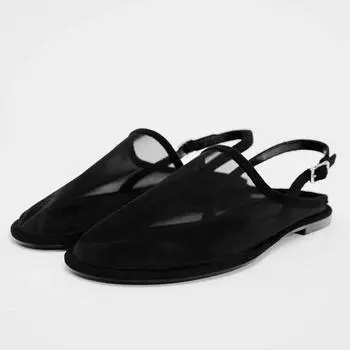 Сандалии из сетки на плоской подошве, женские повседневные туфли с открытой пяткой, дизайнерские новые шлепанцы для ходьбы, модные, удобные, женские, трендовые платья, женские, Zapatillas 35 чёрный