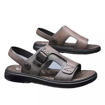 Сандалии из воловьей кожи, мужские уличные тапочки с открытым носком, повседневная кожаная нескользящая пляжная обувь на мягкой подошве 38