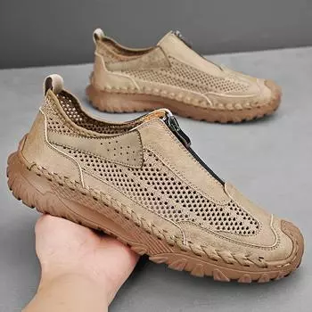 Сандалии из высококачественной кожи и сетки, мужские летние дышащие кроссовки 38 песочный