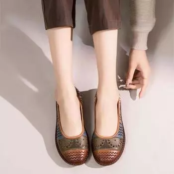 Сандалии Johnature из натуральной кожи, дышащие полые удобные женские туфли на мягкой подошве на плоской подошве